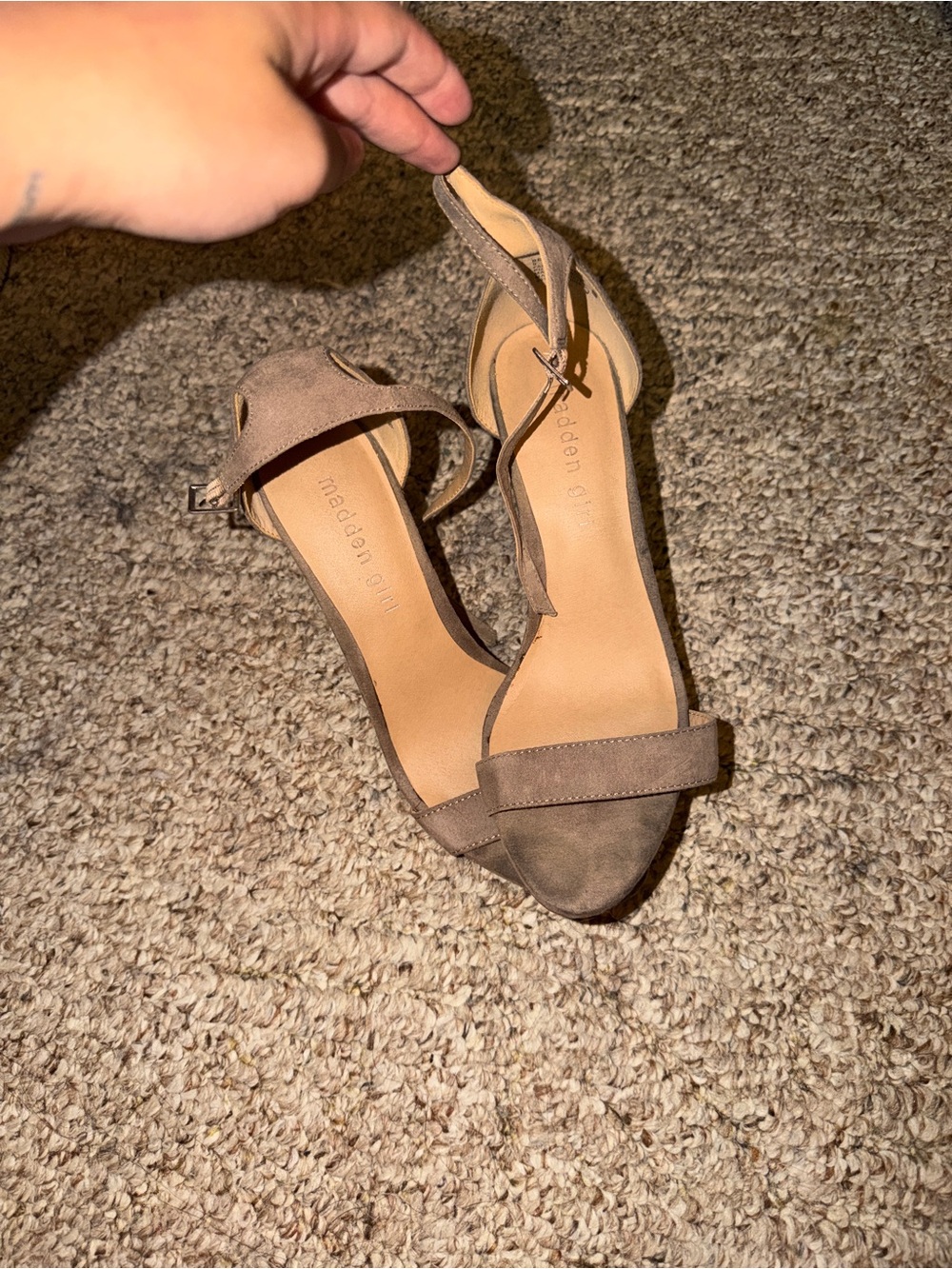 Madden Girl Taupe Suede Ankle-Strap Heels